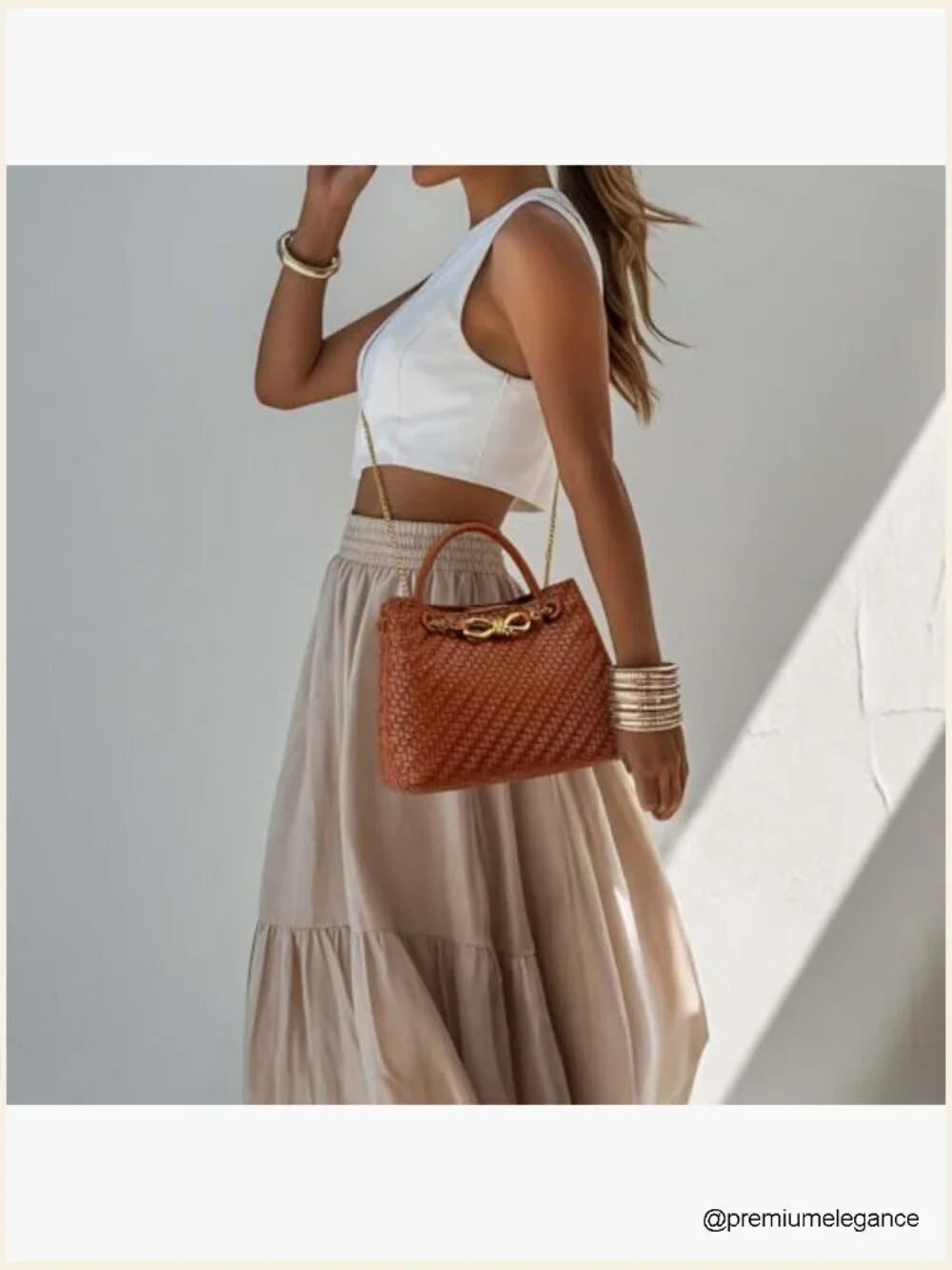 Woven Suede Small Tote Bag, Structured Top-Handle Satchel, Gold-Tone Clasp
